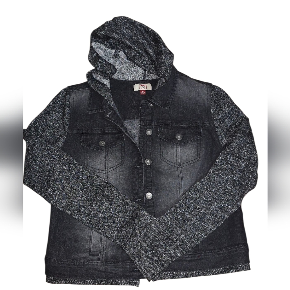 LEI Black Denim Jacket with Knit Hood